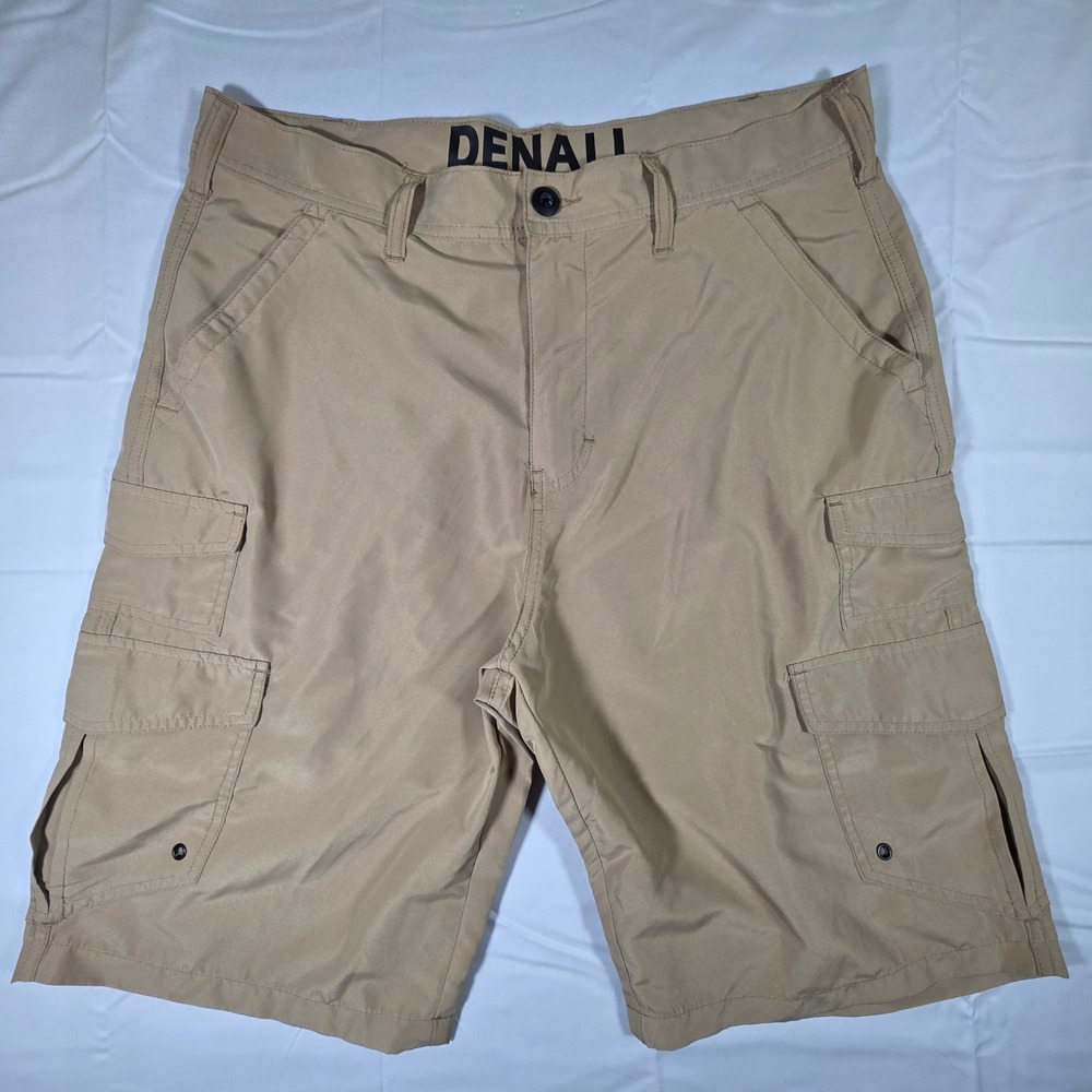 Denali Mens Khaki Cargo Shorts Tan Hiking Outdoor Multi Pocket Size 34